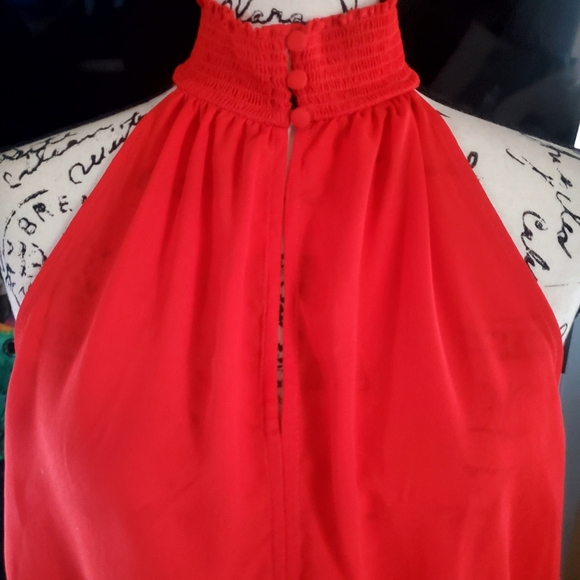 CeCe Red Halter  Dress with Smocked Waist Size Medium - Picture 2 of 9